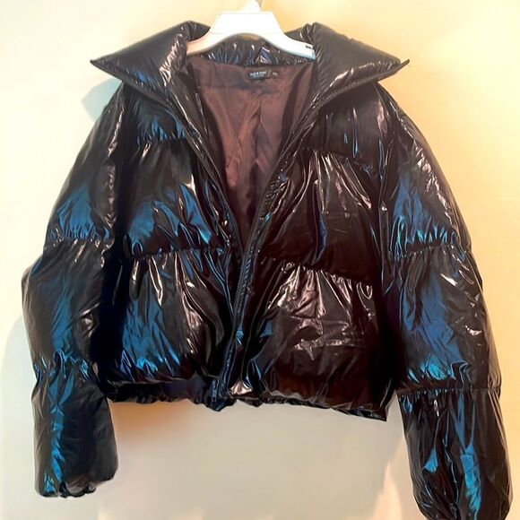 NWOT Shein Black Cropped Puffer Coat Jacket Women's Size XL - Picture 2 of 8